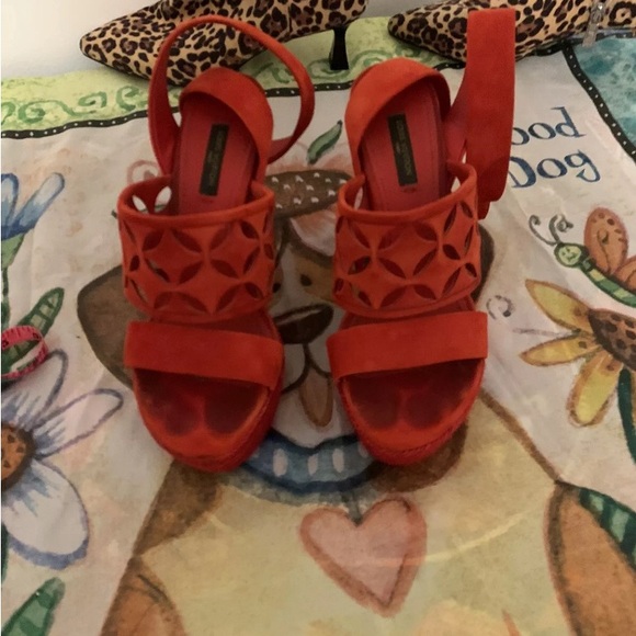 Red Suede Louis Vuitton Platforms Red 36 - Picture 1 of 9